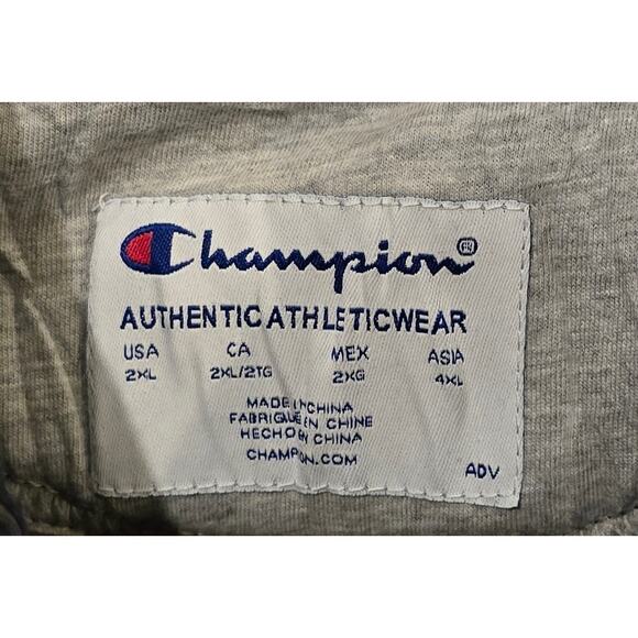 Navy Champion Hoodie Center Logo Pixilated in Navy & Yellow EUC Size 2XL - Picture 2 of 4